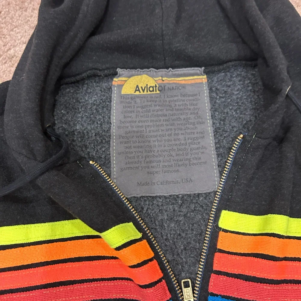 Aviator Nation Charcoal Grey Neon 5 Strioe Relaxed Zip up Hoodie Jacket large - Picture 3 of 7